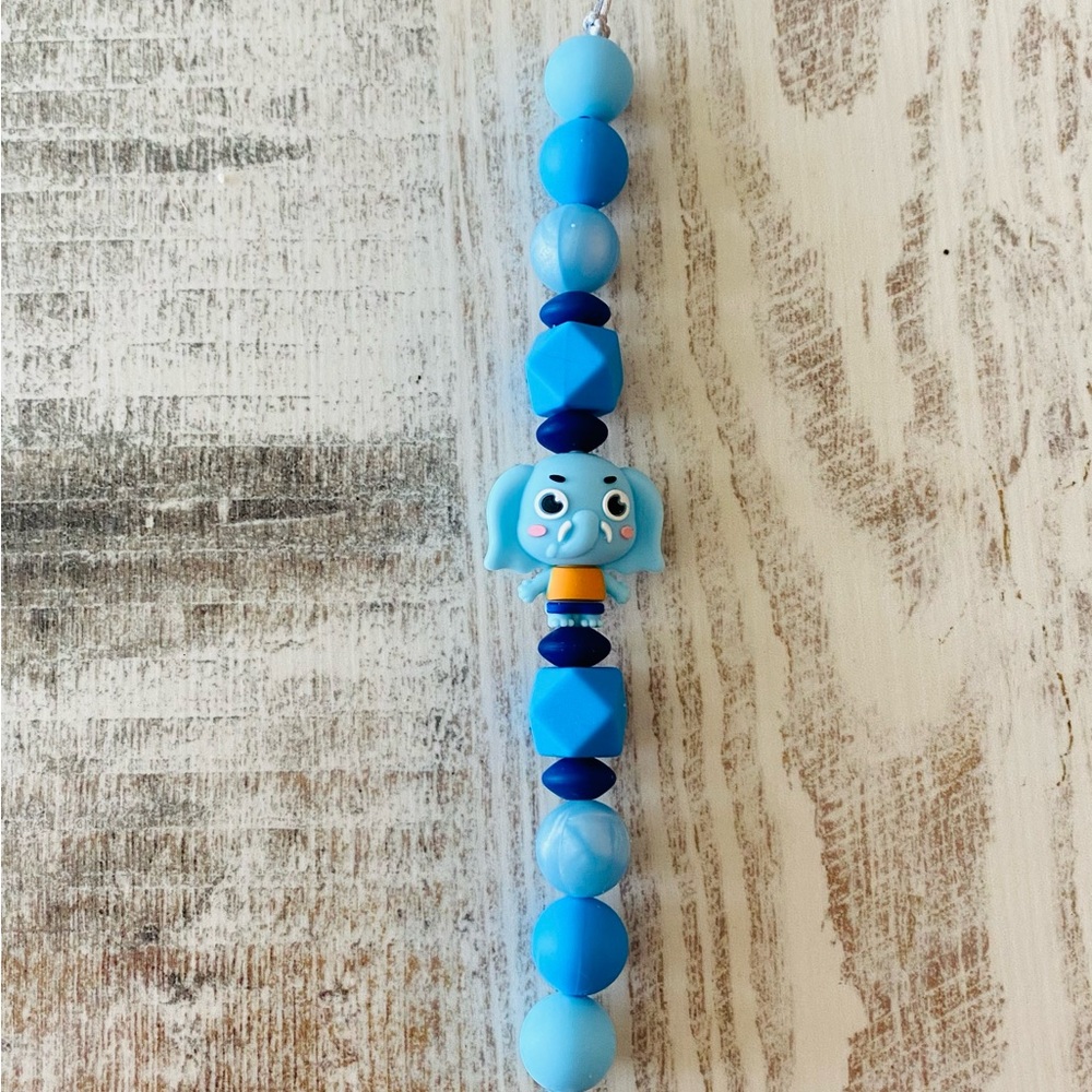 Blue Elephant Silicone Bead Baby Pacifier Holder